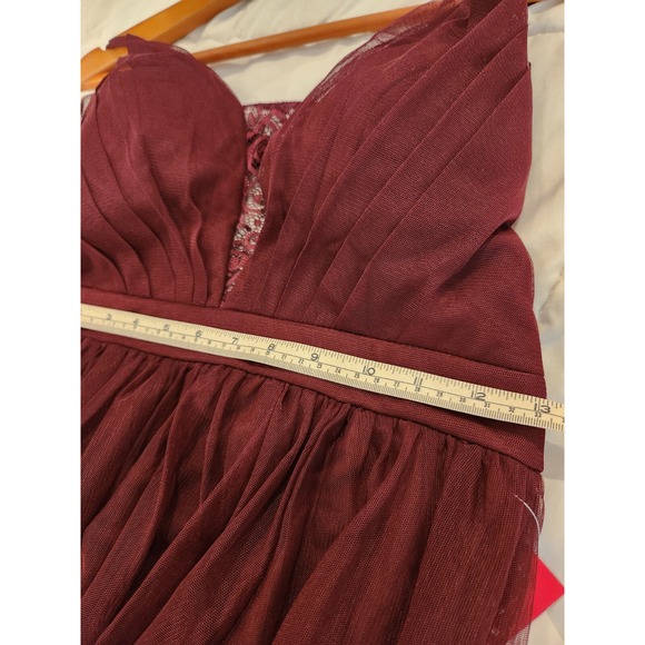 Burgundy Tulle Maxi Dress Formal‎ Gown Lace Bodice Bridesmaid Prom Size 9 - Picture 9 of 10